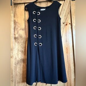Joseph Ribkoff Black Dress with Silver Grommet Detail.  Size 12.  19” PTP 38” L